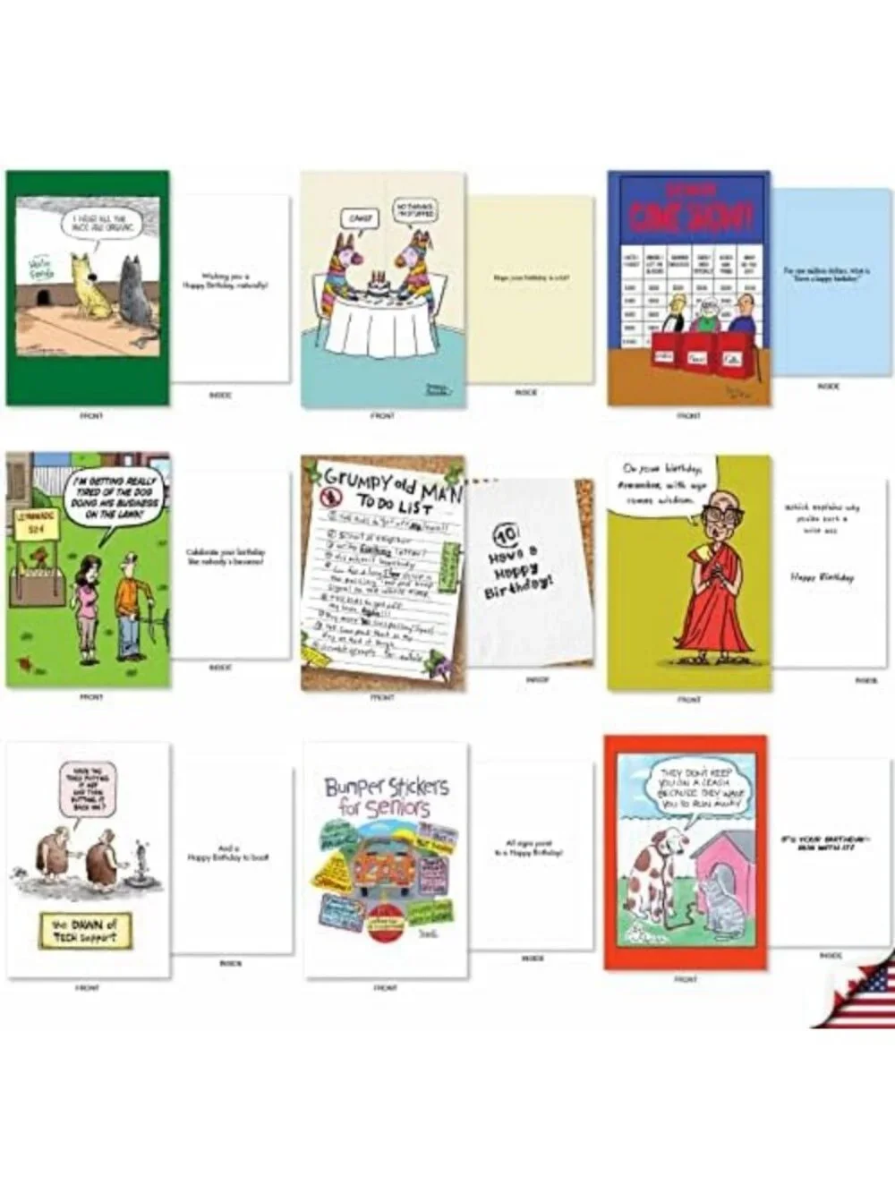 36 Funny Retro Birthday Cards Set with Envelopes - Assorted Humor for All Ages